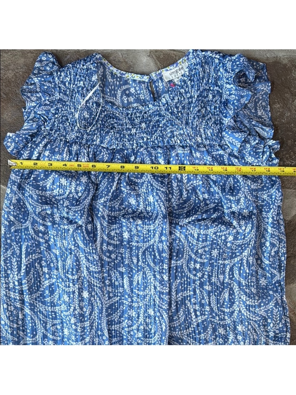 Umgee Blue Floral Smocked Ruffle Sleeve Blouse - Picture 4 of 7